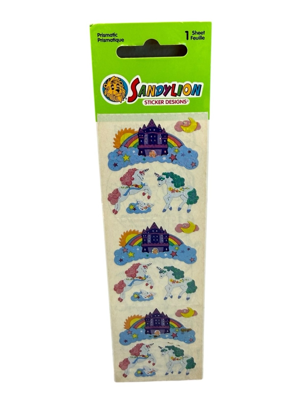 Vintage SandyLion Prismatic Unicorn Castle Stickers One Sheet Sealed